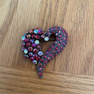 Heart Rhinestone Jeweled Brooch Pin
